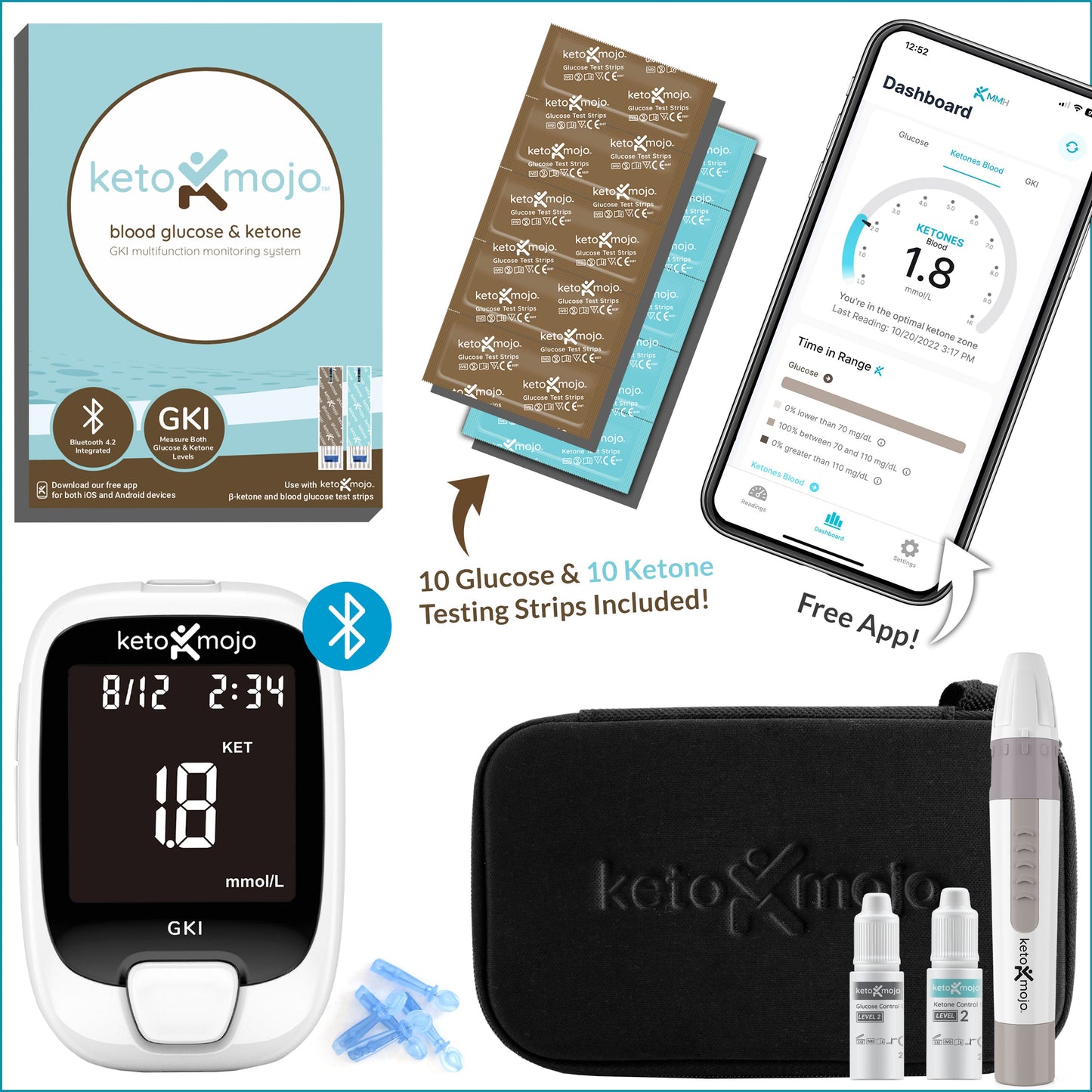 Medidor de glucosa en sangre y cetonas GKI-Bluetooth - KIT BÁSICO DE INICIO
